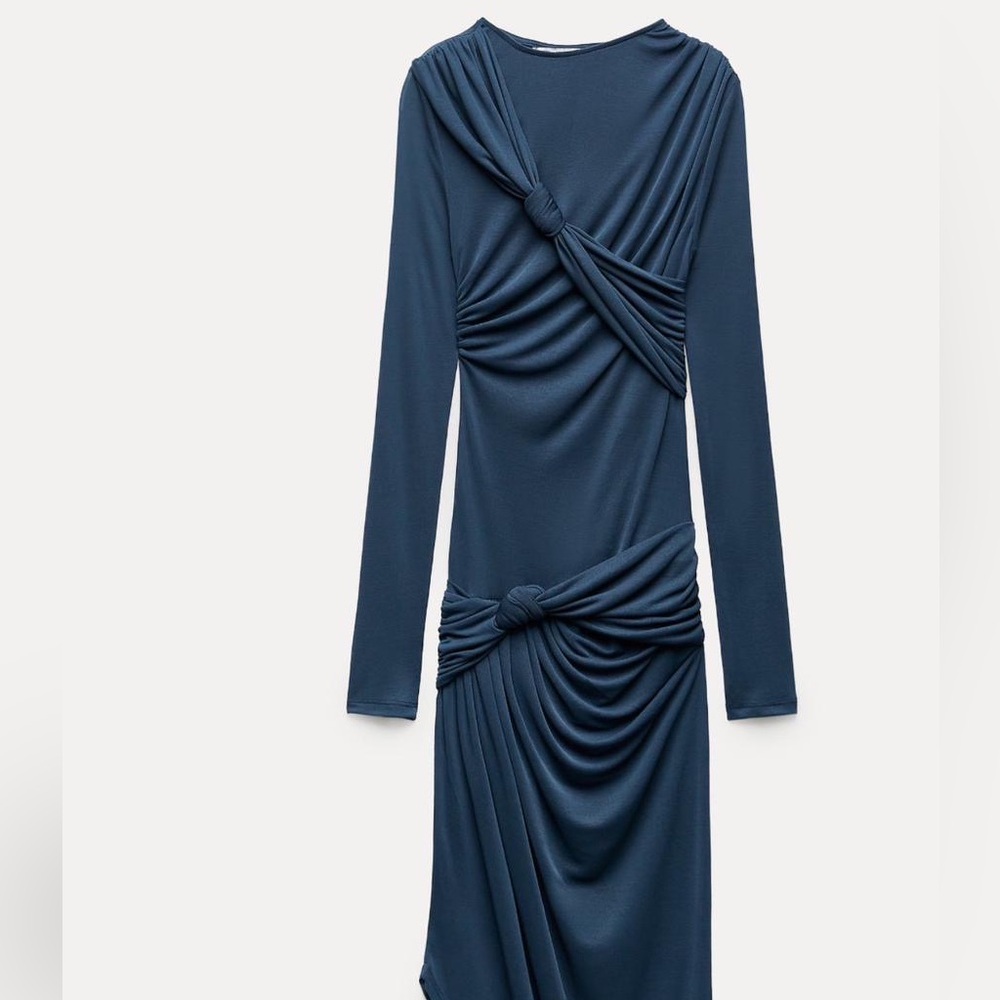 Zara knotted asimetrical blue dress with ties!